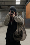 BORIS BIDJAN SABERI Leather and linen stitching travel bag INFANTERY BAG1 F1944+FMM20036